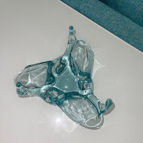 Vintage Mid Century Controlled Bubble Three Sided Glass Dish Blue - Picture 6 of 10